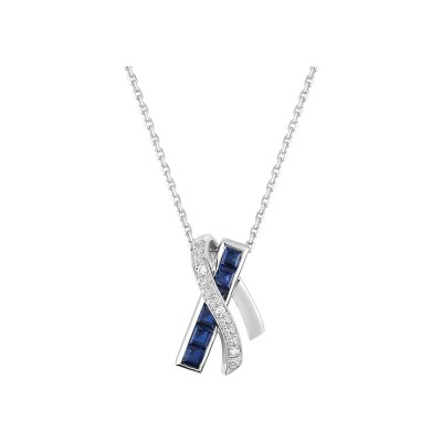 Pendentif en or blanc, saphir et diamant 0.02ct