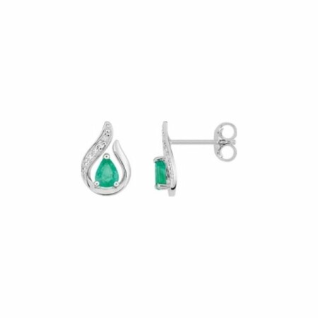 Boucles d'oreilles en or blanc, émeraude et diamants de 0.008ct