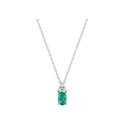 Collier en or blanc, émeraude et diamant 0.42ct