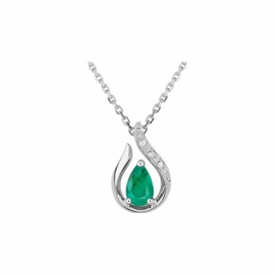 Collier en or blanc, émeraude et diamants de 0.012ct