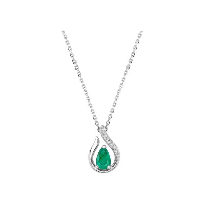 Collier en or blanc, émeraude et diamant 0.012ct