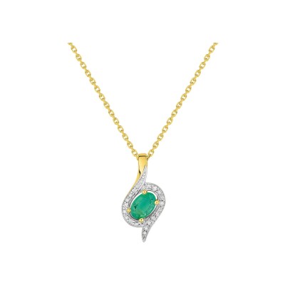 Collier en or jaune, émeraude et diamant 0.03ct