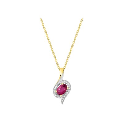 Collier en or jaune, or blanc, rubis et diamant 0.03ct