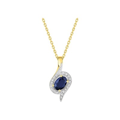 Collier en or jaune, saphir et diamant 0.03ct