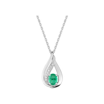 Collier en or blanc, émeraude et diamant 0.01ct