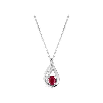 Collier en or blanc, rubis et diamant 0.01ct