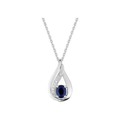 Collier en or blanc, saphir et diamant 0.01ct