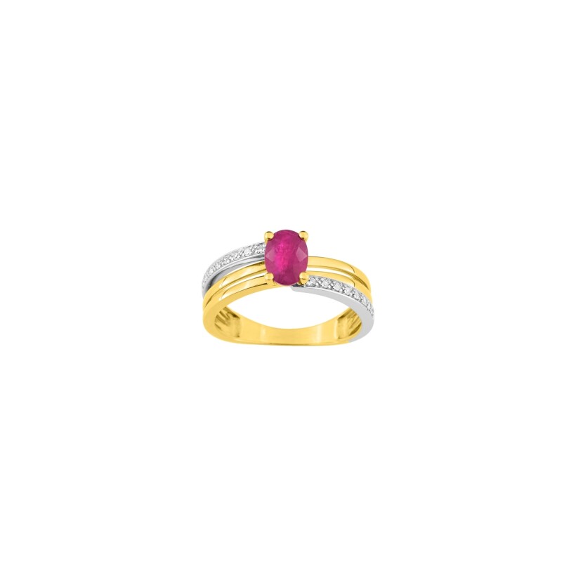 Bague en or jaune, or blanc, rubis et diamants