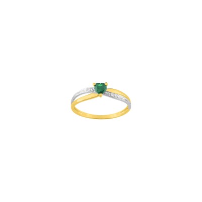 Bague en or jaune, rhodium, émeraude et diamants