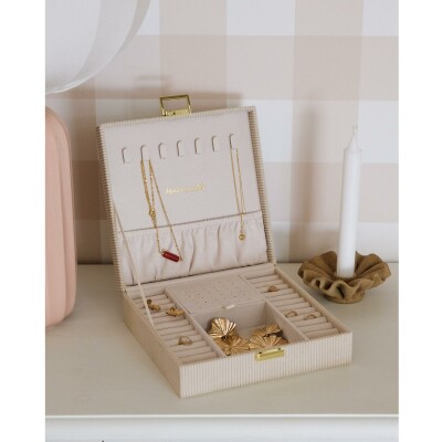 Boîte à bijoux Maison Scarlett Anne en velours côtelé - Beige
