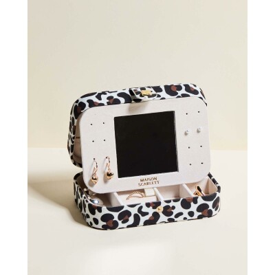 Boîte à bijoux de voyage Maison Scarlett Chic & Choc Brigitte en coton - Léopard Crème