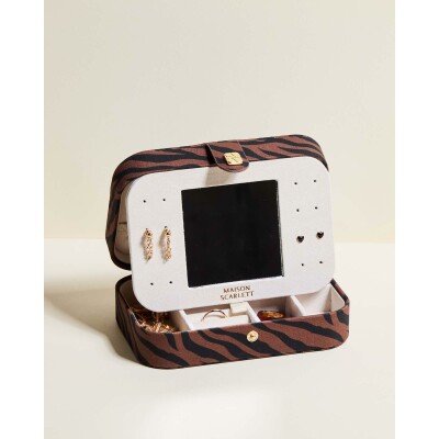 Boîte à bijoux de voyage Maison Scarlett Chic & Choc Brigitte en coton - Zèbre Chocolat