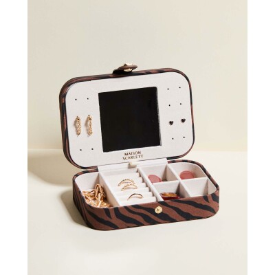 Boîte à bijoux de voyage Maison Scarlett Chic & Choc Brigitte en coton - Zèbre Chocolat