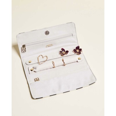 Pochette à bijoux de voyage Maison Scarlett Chic & Choc Catherine en coton - Rayures Crème / Réglisse