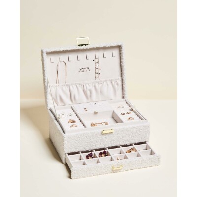 Boîte à bijoux Maison Scarlett Timeless Denise en tissu bouclette - Blanc