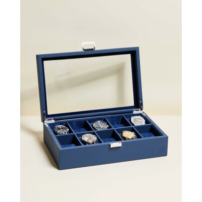Boîte à montres Maison Scarlett Jean 10 emplacements en simili cuir - Bleu Saphir