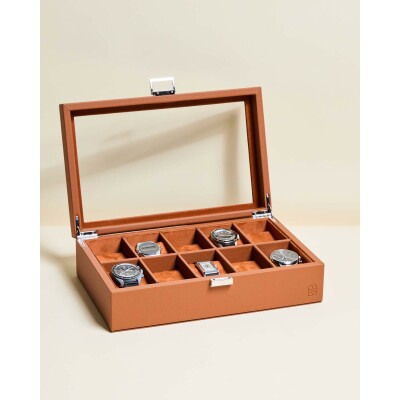 Boîte à montres Maison Scarlett Jean 10 emplacements en simili cuir - Caramel