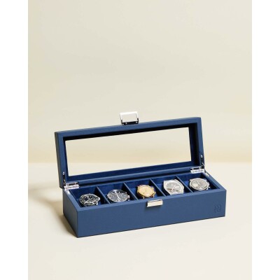 Boîte à montres Maison Scarlett Jean 5 emplacements en simili cuir - Bleu Saphir