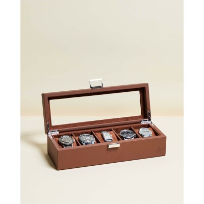 Boîte à montres Maison Scarlett Jean 5 emplacements en simili cuir - Chocolat