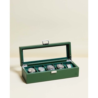 Boîte à montres Maison Scarlett Jean 5 emplacements en simili cuir - Vert Avocat