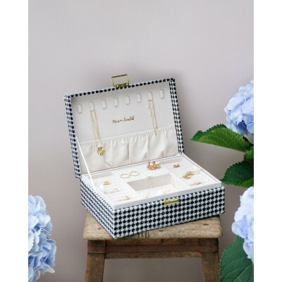 Boîte à bijoux Maison Scarlett Louise en tissu pied de poule - Noir