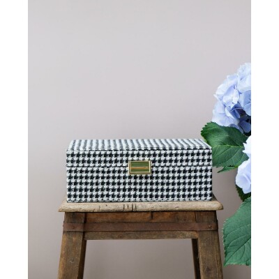 Boîte à bijoux Maison Scarlett Louise en tissu pied de poule - Noir