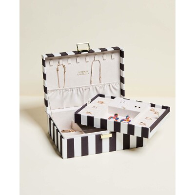 Boîte à bijoux Maison Scarlett Chic & Choc Louise en coton - Rayures Crème / Réglisse