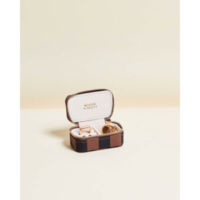 Boîte à bijoux de voyage Maison Scarlett Chic & Choc Marie en coton - Rayures Chocolat / Réglisse