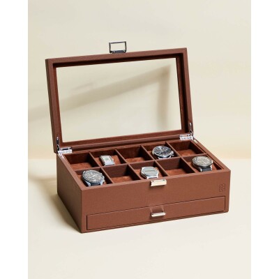 Boîte à montres Maison Scarlett Paul 10 emplacements en simili cuir - Chocolat