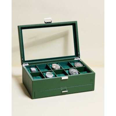 Boîte à montres Maison Scarlett Paul 10 emplacements en simili cuir - Vert Avocat