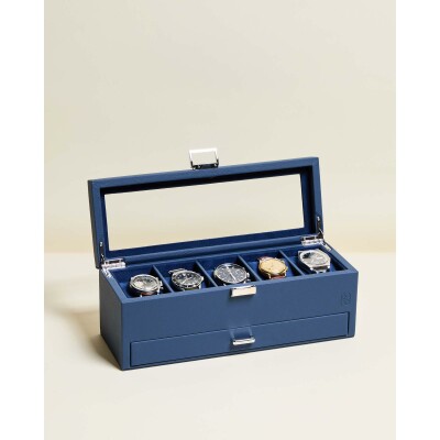 Boîte à montres Maison Scarlett Paul 5 emplacements en simili cuir - Bleu Saphir