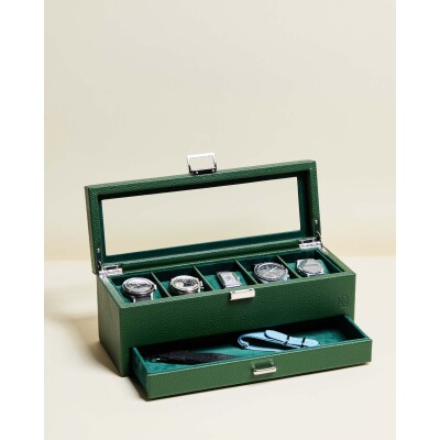 Boîte à montres Maison Scarlett Paul 5 emplacements en simili cuir - Vert Avocat