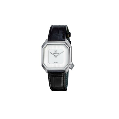 Montre March LA.B MANSART AUTOMATIQUE 34 MM - WHITE - Alligator Noir Grandes Ecailles