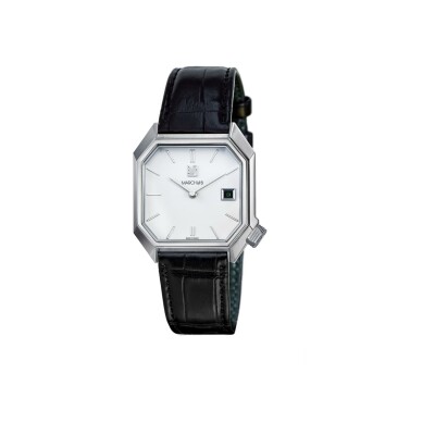 Montre March LA.B MANSART AUTOMATIQUE 34 MM - WHITE DATE - Alligator Noir Grandes Ecailles