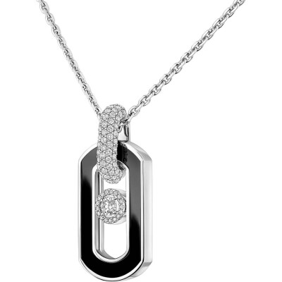 Collier Messika So Move en or blanc, onyx et diamants