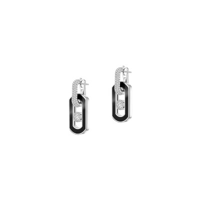 Boucles d'oreilles Messika So Move en or blanc, onyx et diamants
