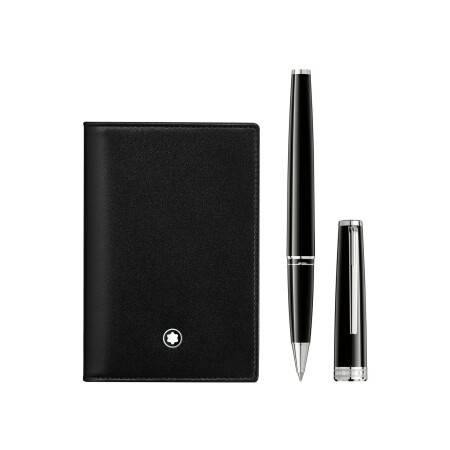 Coffret Montblanc composé d’un rollerball PIX noir et d’un porte-cartes de visite Meisterstück