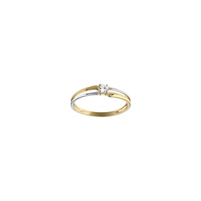 Bague en or jaune, rhodium et oxyde de zirconium