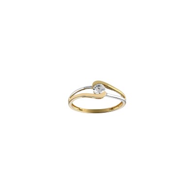 Bague en or jaune, or blanc et oxyde de zirconium