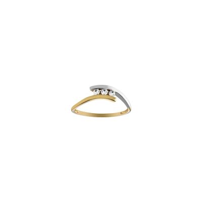 Bague en or jaune, or blanc et oxyde de zirconium
