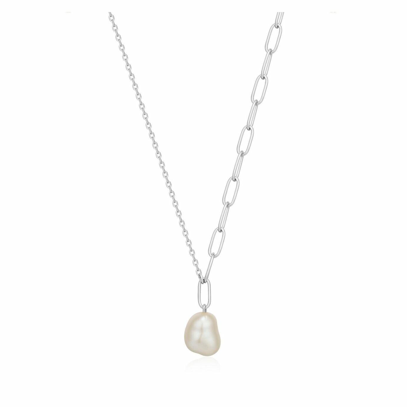 Collier chaines Ania Haie Pearl of Wisdom en argent rhodié et perle d'eau douce