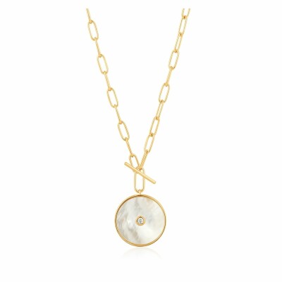 Collier mailles Ania Haie Hidden Gem en argent plaqué or jaune, nacre et oxyde de zirconium