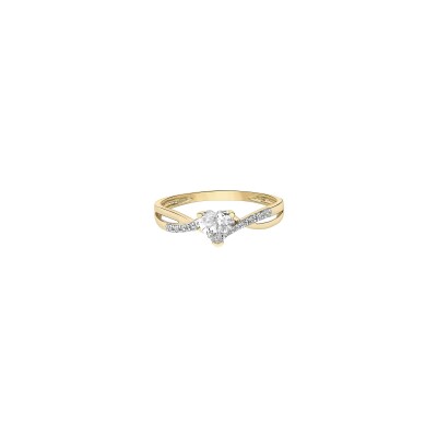 Bague coeur en or jaune et oxyde de zirconium