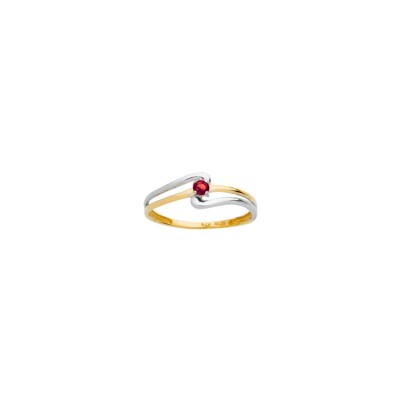 Bague en or jaune, or blanc, rubis et diamant