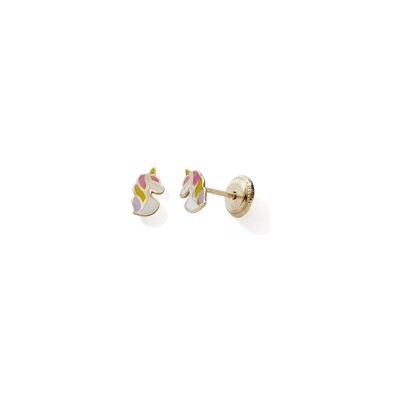 Boucles d’oreilles licorne laquée en or jaune
