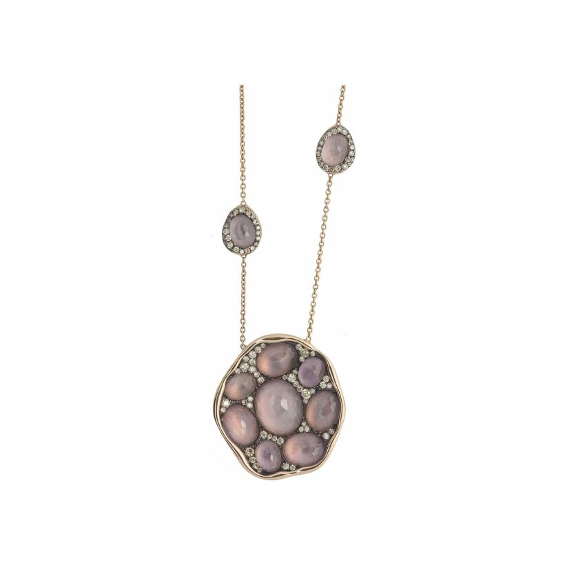 Collier Seda Manoukian Tamar en or rose, améthystes roses et diamants champagne