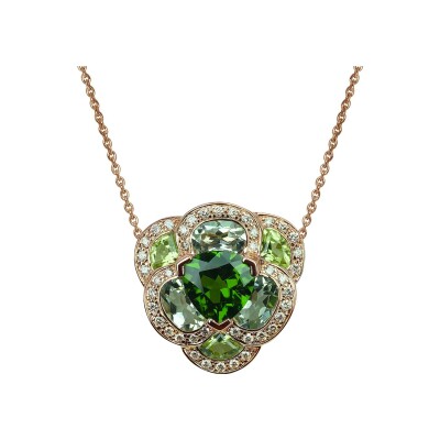 Pendentif Isabelle Langlois Flora Pensée en or jaune, diopside, péridote et quartz et diamant