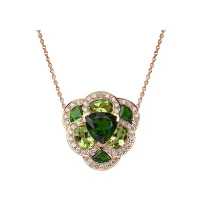 Pendentif Isabelle Langlois Flora Pensée en or rose, diopsides, Peridots et diamants