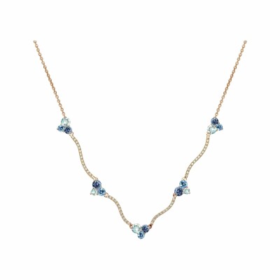 Collier Isabelle Langlois en or rose pierre de lune, iolite, saphirs bleus