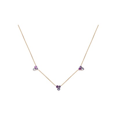 Collier Isabelle Langlois Esquisse en or rose, Rose de France, rhodolite et améthyste